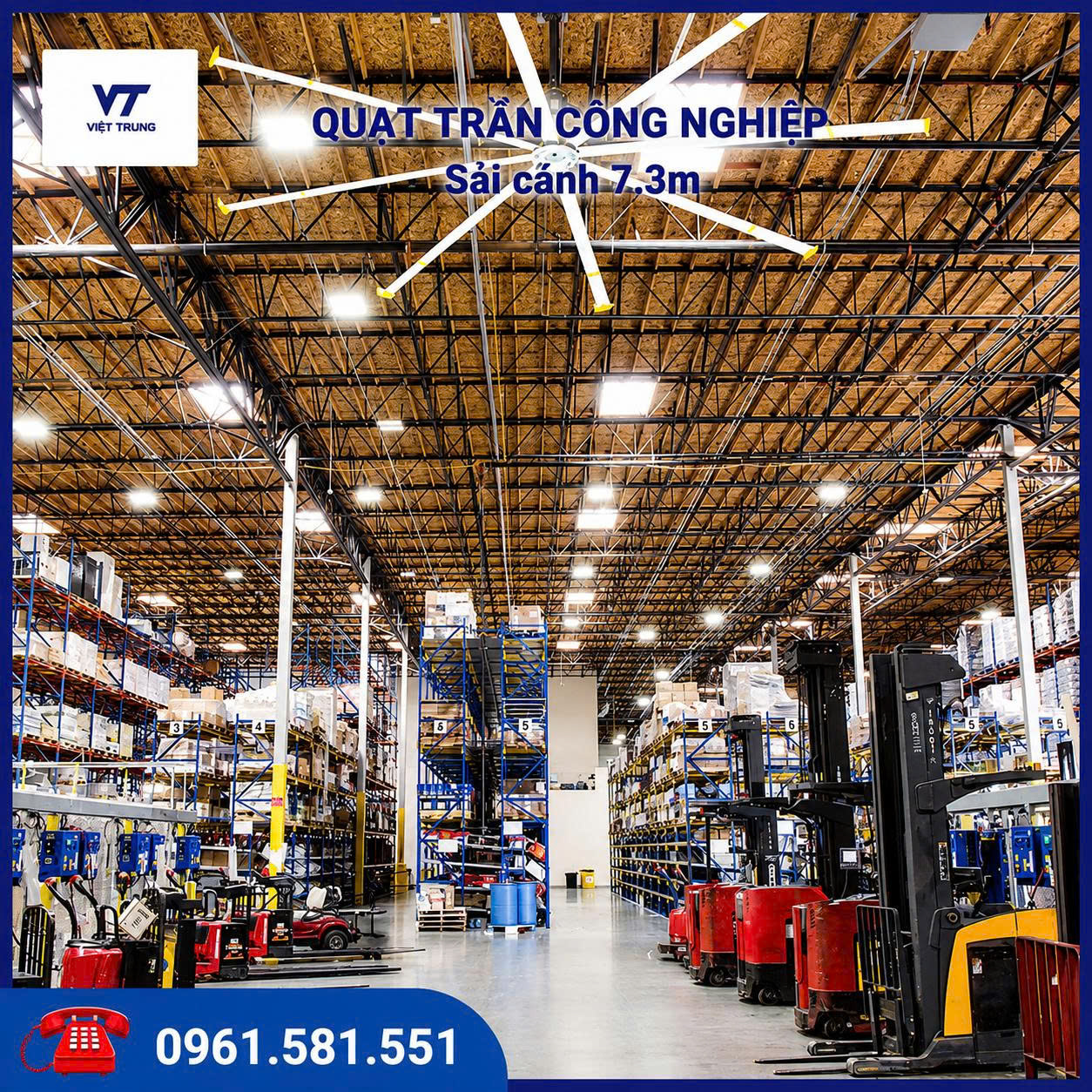 Quạt trần công nghiệp sải cánh 7.3m